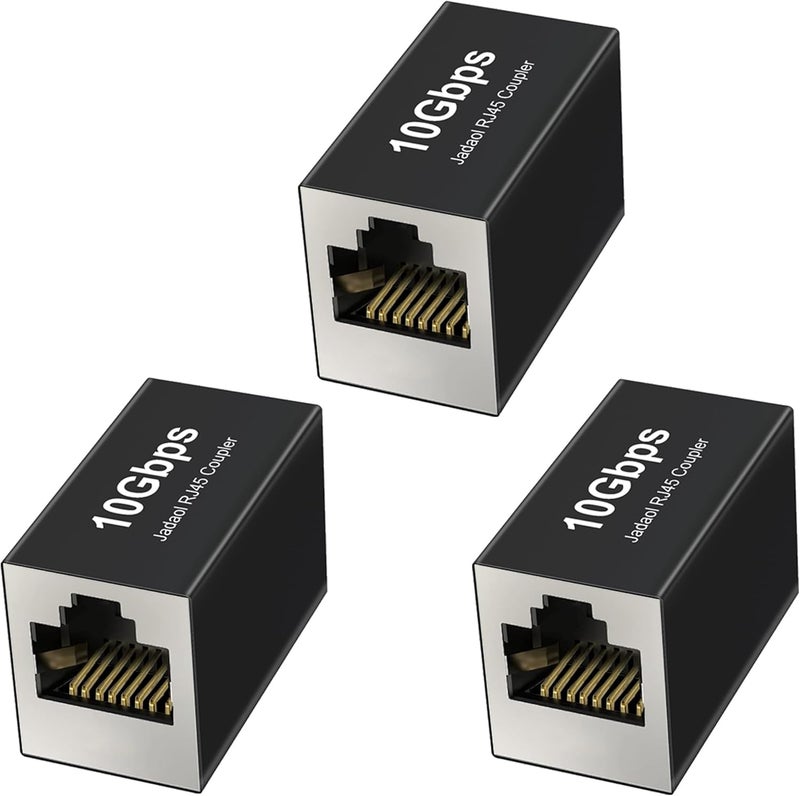 Jadaol [UL Listed] RJ45 Coupler 10Gbps Shielded, Gold-Plated Contacts, Aluminum Alloy Inline Ethernet Extender, PoE Supported Female-to-Female Adapter for Cat8/Cat7/Cat6a/Cat6 Cables, 3-Pack Black - Image 1