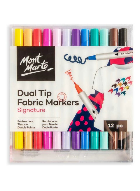 12-Piece Signature Dual Tip Fabric Markers With Fine And Broad Tips