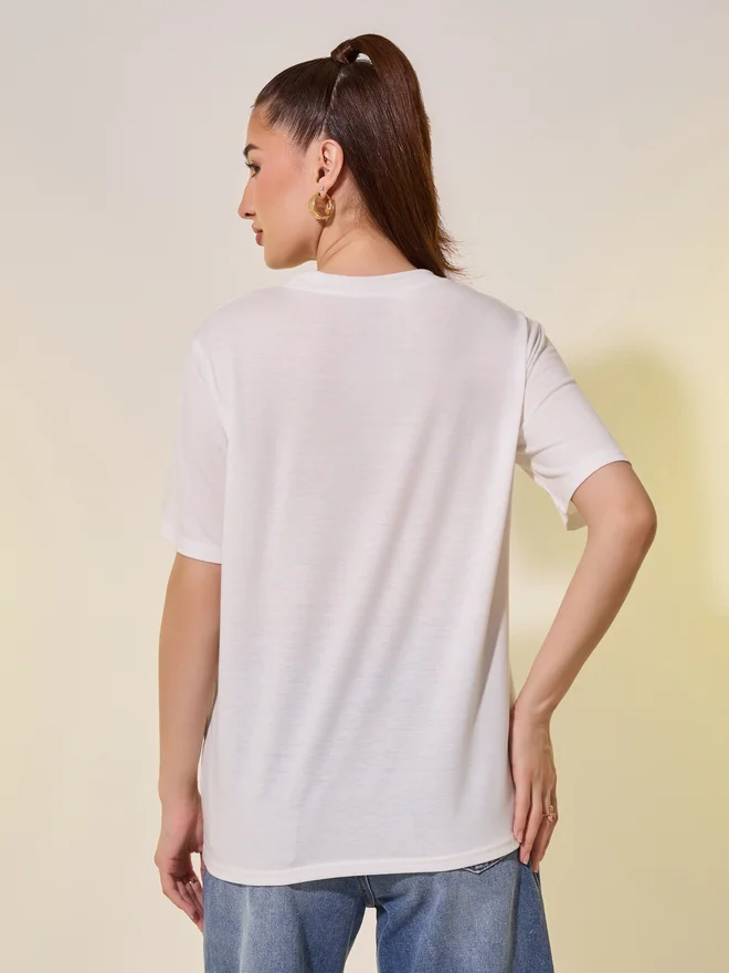 Take Two Take Two Round Neck Embroidered Detail T-Shirt