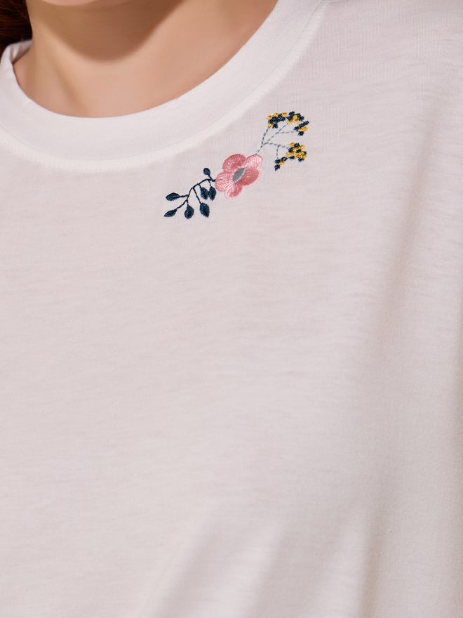 Take Two Round Neck Embroidered Detail T-Shirt - Image 3
