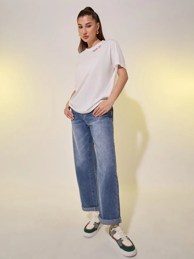 Take Two Take Two Round Neck Embroidered Detail T-Shirt