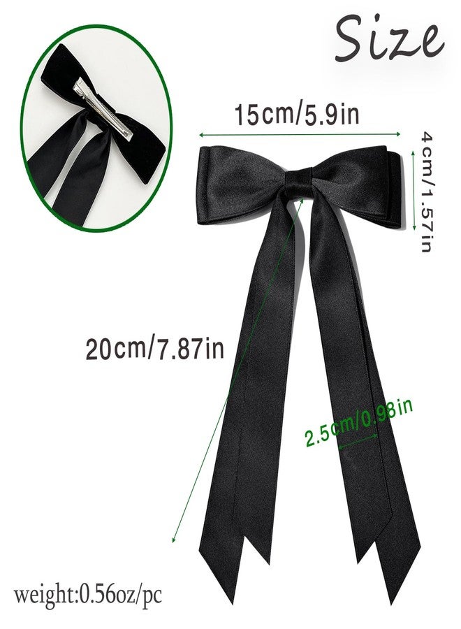 LEBEIGHT 3Pcs Silky Satin Hair Bow Clips for Women Girls | Black White Red Bows for Hair with Long Tail | Hair Ribbon Ponytail Holder Accessories | Cute Bow Hair Clips for Women Girls Toddlers Teens Kids - Image 2