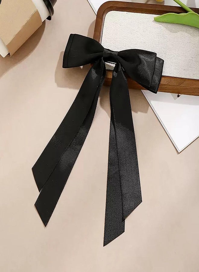LEBEIGHT 3Pcs Silky Satin Hair Bow Clips for Women Girls | Black White Red Bows for Hair with Long Tail | Hair Ribbon Ponytail Holder Accessories | Cute Bow Hair Clips for Women Girls Toddlers Teens Kids - Image 5