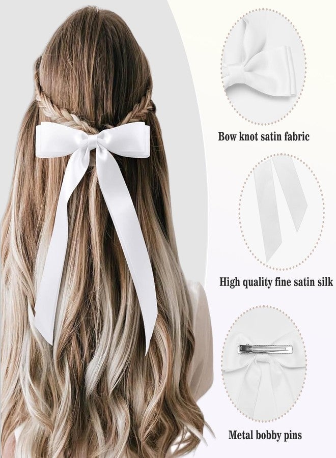 LEBEIGHT 3Pcs Silky Satin Hair Bow Clips for Women Girls | Black White Red Bows for Hair with Long Tail | Hair Ribbon Ponytail Holder Accessories | Cute Bow Hair Clips for Women Girls Toddlers Teens Kids - Image 3