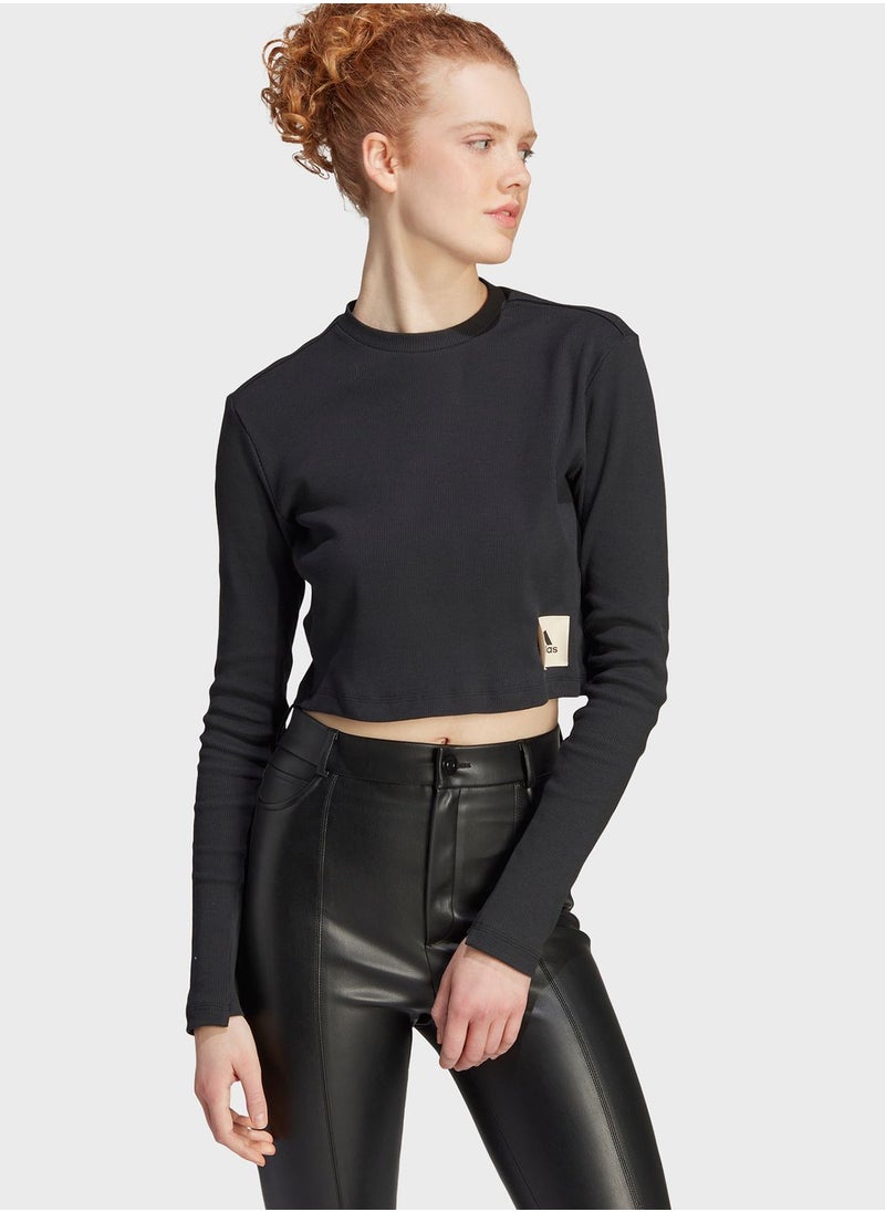 Adidas - Lounge Ribbed Crop Long-Sleeve Top - Image 1
