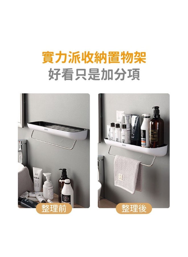 إيكوكو رف زاوية للحمام يثبت على الحائط (بدون ثقب)، منظم اكسسوارات لاصق مع خطافات للفوط - (رف تخزين للمرحاض وحوض الغسيل) - Image 3