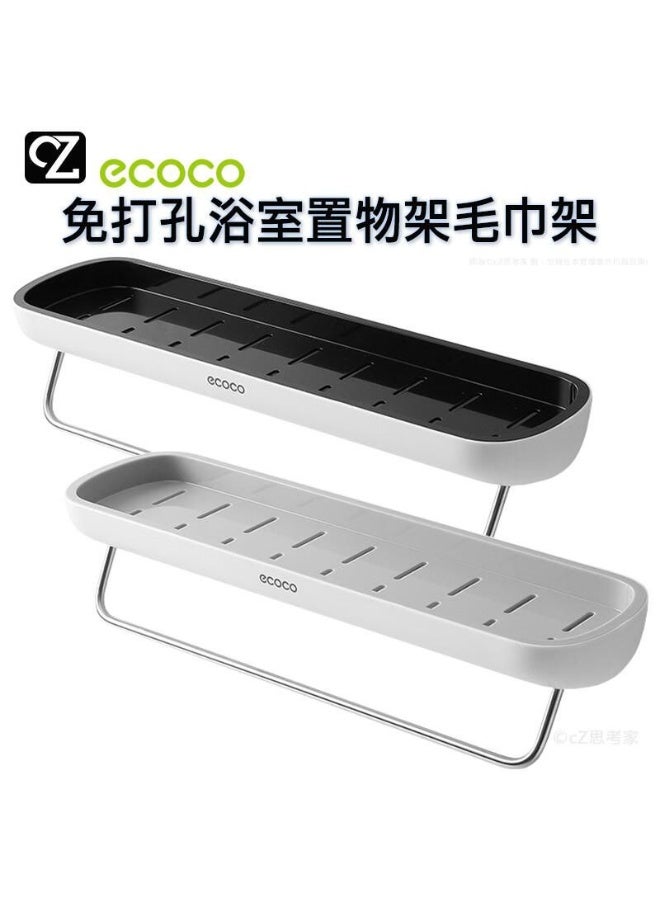 إيكوكو رف زاوية للحمام يثبت على الحائط (بدون ثقب)، منظم اكسسوارات لاصق مع خطافات للفوط - (رف تخزين للمرحاض وحوض الغسيل) - Image 2