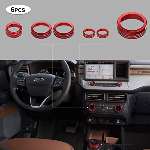 ANFOKAS 6pcs Compatible with Ford Maverick 2024 2023 2022 Accessories (Not Fit 2025) Car Interior Center Consoles Cover Gear Shift Knob AC Volume Headlight Knob Rings -Red - Image 3