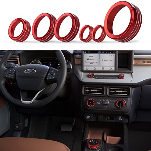 ANFOKAS 6pcs Compatible with Ford Maverick 2024 2023 2022 Accessories (Not Fit 2025) Car Interior Center Consoles Cover Gear Shift Knob AC Volume Headlight Knob Rings -Red - Image 1