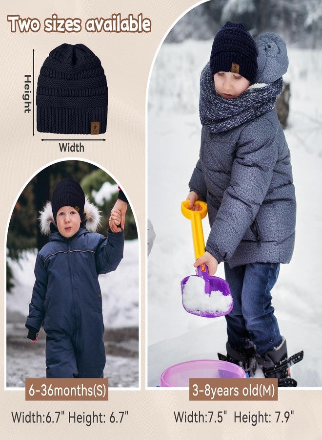 Zando 3 Pack Satin Lined Baby Girls Boys Toddler Winter Hat Infant Beanie Warm Soft Thick Cable Knit Hat Chunky Cap Silk Lined Outdoors Accessories Black Grey Blue 6-36 Months - Image 2