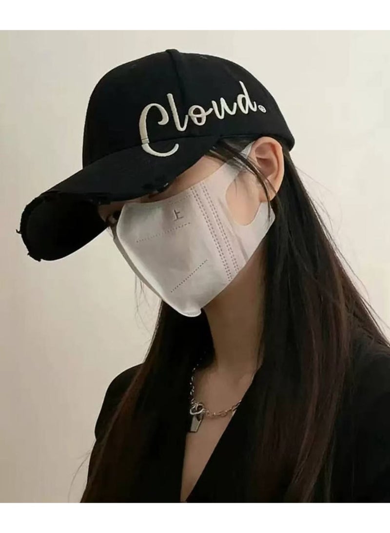 Black Distressed Washed Baseball Cap, Side Cursive Gorgeous Embroidery Vintage Dad Hat, Casual Sun Hat for Men & Women - Image 5