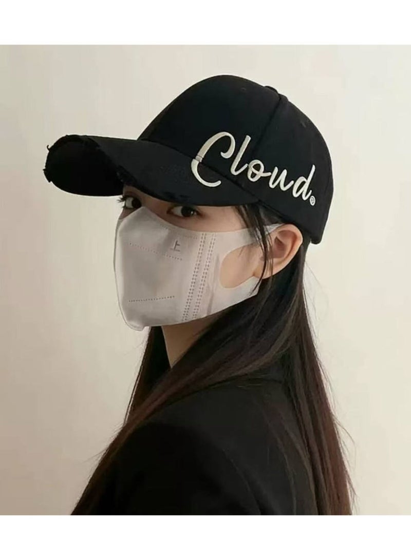 Black Distressed Washed Baseball Cap, Side Cursive Gorgeous Embroidery Vintage Dad Hat, Casual Sun Hat for Men & Women - Image 2