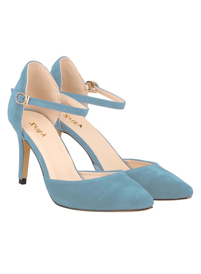 Loquat Flannel All-Season Elegant Pointed Toe Stiletto Bridal Shoes 8cm Light Blue  - Image 2