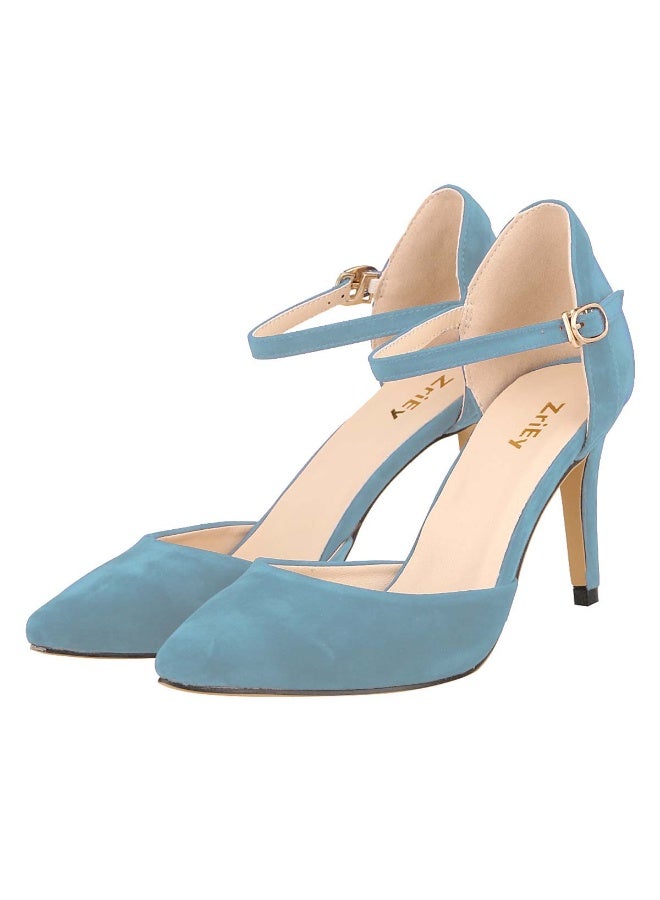 Loquat Flannel All-Season Elegant Pointed Toe Stiletto Bridal Shoes 8cm Light Blue  - Image 1