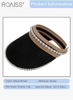 roaiss 2 Pcs Wide Brim Empty Top Pearl Straw Hat for Women Lady's Portable Beach Pearl Decor Sun Hat Casual Golf Beach Cap Wide Brim Outdoor Hat Garden Fishing Hiking  - Image 3