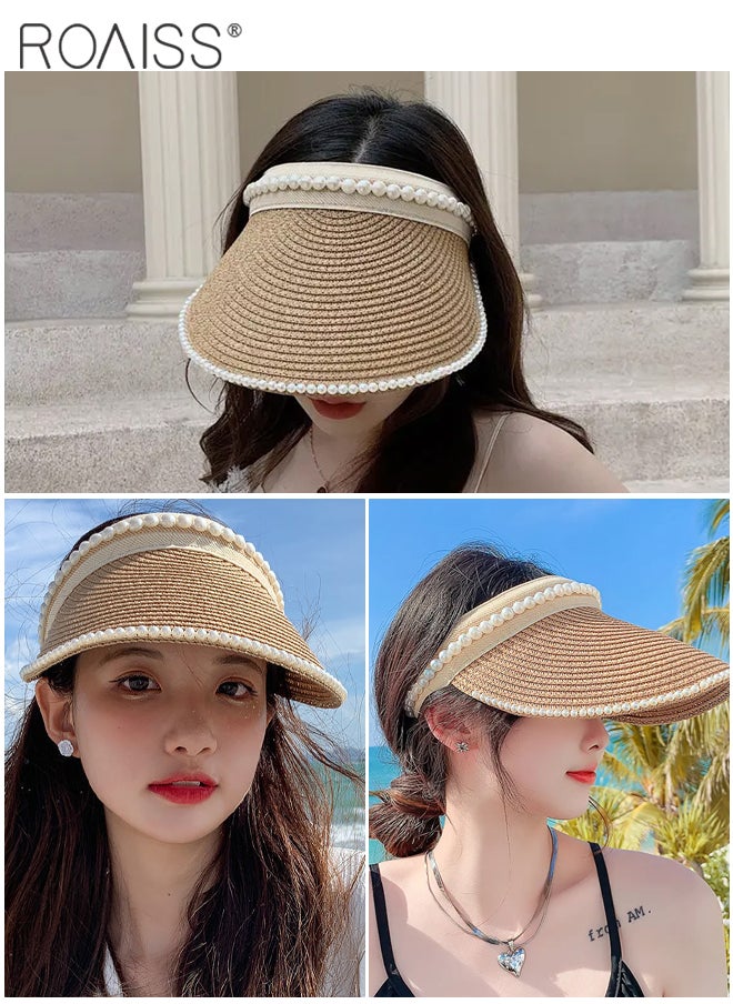 2 Pcs Wide Brim Empty Top Pearl Straw Hat for Women Lady's Portable Beach Pearl Decor Sun Hat Casual Golf Beach Cap Wide Brim Outdoor Hat Garden Fishing Hiking - pzsku/Z67734E3EBAA03A4EBBD5Z/45/_/1711443397/808a9c0e-bc3c-42a8-95f3-7c0e3973336b