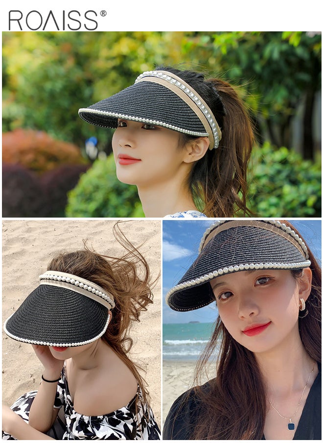 2 Pcs Wide Brim Empty Top Pearl Straw Hat for Women Lady's Portable Beach Pearl Decor Sun Hat Casual Golf Beach Cap Wide Brim Outdoor Hat Garden Fishing Hiking - pzsku/Z67734E3EBAA03A4EBBD5Z/45/_/1711443401/a058a90d-4190-4964-8310-fb1a0fe4f571