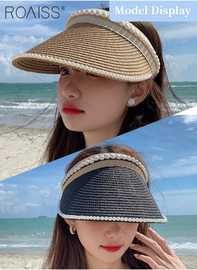 2 Pcs Wide Brim Empty Top Pearl Straw Hat for Women Lady's Portable Beach Pearl Decor Sun Hat Casual Golf Beach Cap Wide Brim Outdoor Hat Garden Fishing Hiking - pzsku/Z67734E3EBAA03A4EBBD5Z/45/_/1711443403/1f599924-51d2-410a-9681-7cc78583a5dc