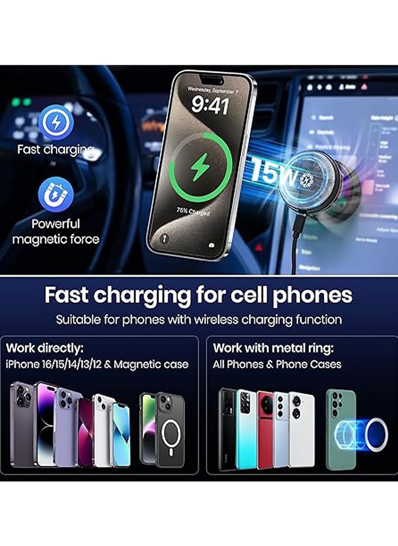 X-level 15W Wireless Charger Phone Mount,Electric Vacuum Suction Cooling Car Charger,360° Rotatable Car Magnetic Phone Holder for Screen/Glass/Smooth Surface,Compatible with iPhone 16/15/14/13/12 Series  - Image 2