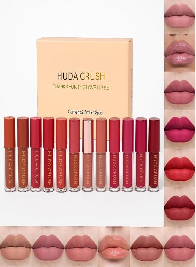 HUDACRUSH Mini Lipstick Combo Set - 12Pcs Liquid Lipstick Waterproof, Long Lasting Matte Finish, Red, Pink, Maroon, Nude, Brown Lipstick Gift Set for Women - Perfect Lipstick for Dusky Skin Tone - Image 1