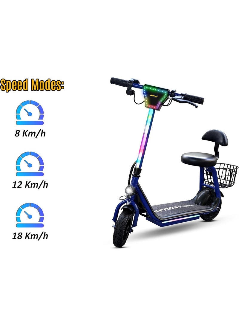MYTOYS MT390 2025 Kids Electric Scooter With Seat Led Light On Handle And Deck, Bluetooth Speaker, Key Start,300W Brushless Motor Three Speed Modes 18km/h Electric Scooter For Kids - Image 3