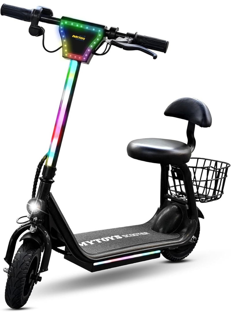 MYTOYS MT390 2025 Kids Electric Scooter With Seat Led Light On Handle And Deck, Bluetooth Speaker, Key Start,300W Brushless Motor Three Speed Modes 18km/h Electric Scooter For Kids - Image 1
