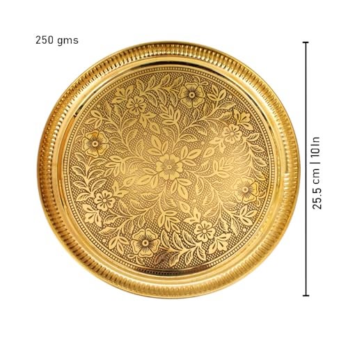 Putrika Traditional Handcrafted Brass Puja | Pooja Thali | Arati Bartan Thambulam Plate | Engraved Designed - Designer Halwa THALI (10 INCH) - Image 4