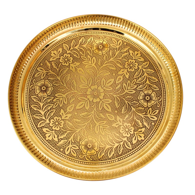 Putrika Traditional Handcrafted Brass Puja | Pooja Thali | Arati Bartan Thambulam Plate | Engraved Designed - Designer Halwa THALI (10 INCH) - Image 5