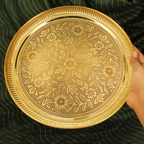 Putrika Traditional Handcrafted Brass Puja | Pooja Thali | Arati Bartan Thambulam Plate | Engraved Designed - Designer Halwa THALI (10 INCH) - Image 3