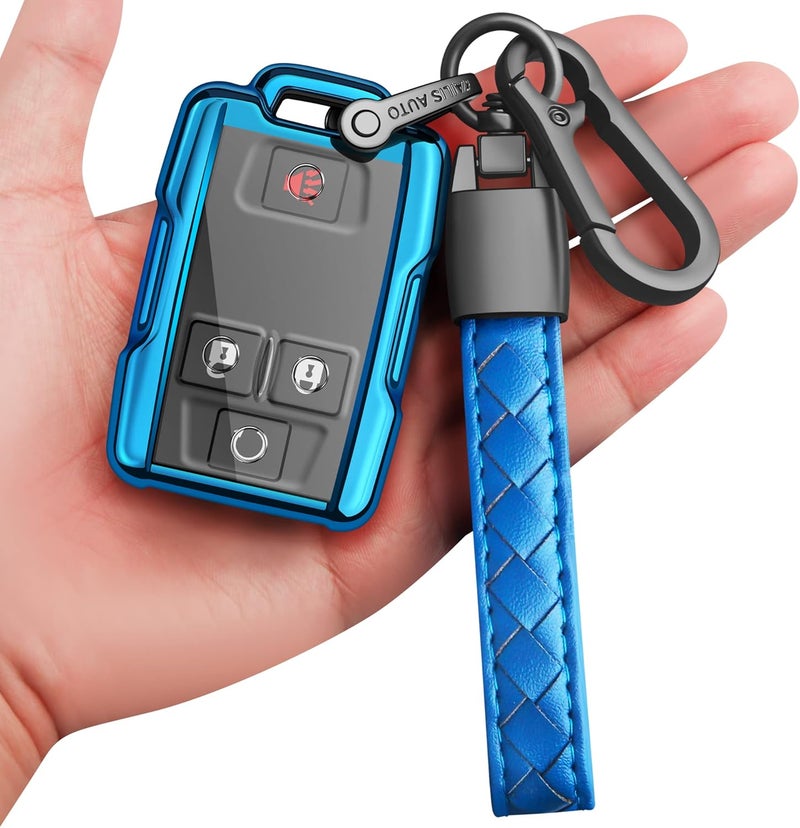 Sindeda Chevrolet Key Fob Cover with Keychain - Full Protection Key Shell for Silverado, Suburban, Tahoe, Colorado, GMC Sierra, Yukon, Canyon - Blue - Image 1