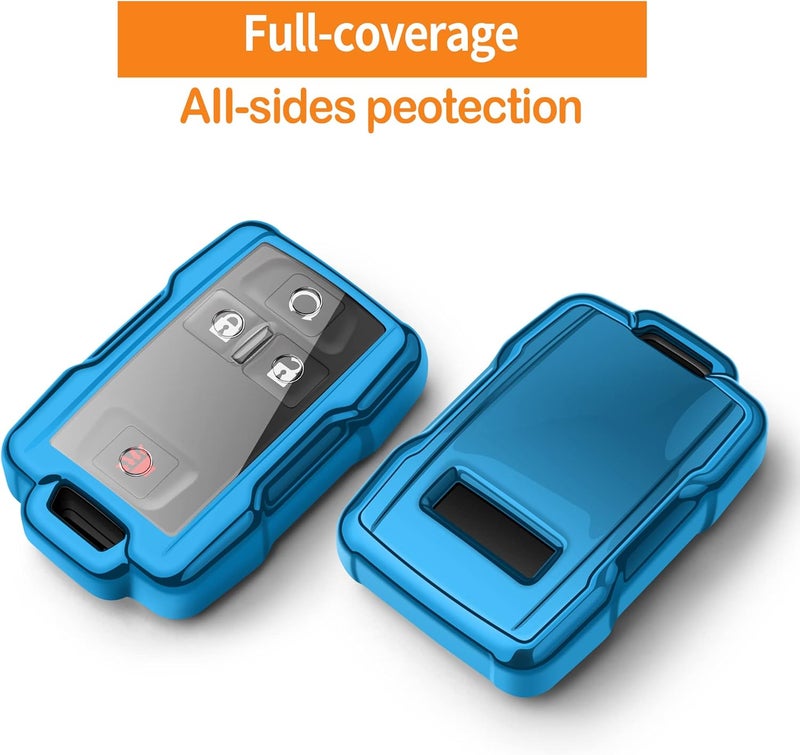 Sindeda Chevrolet Key Fob Cover with Keychain - Full Protection Key Shell for Silverado, Suburban, Tahoe, Colorado, GMC Sierra, Yukon, Canyon - Blue - Image 3