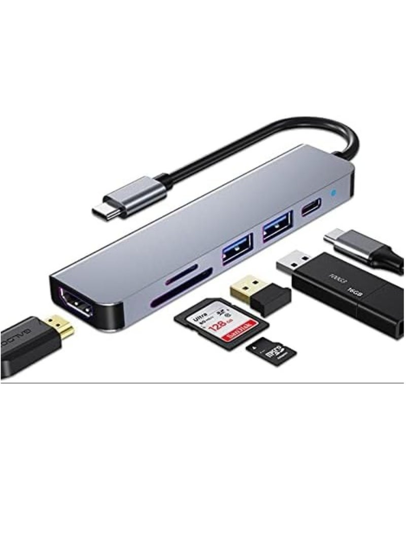 USB C HUB, Multiport USB C Adapter for MacBook Pro & Air Accessories, 6 in 1 HUB Dongle Docking Station with 4K HDMI,USB3.0,SD/TF Card Reader, - Image 1