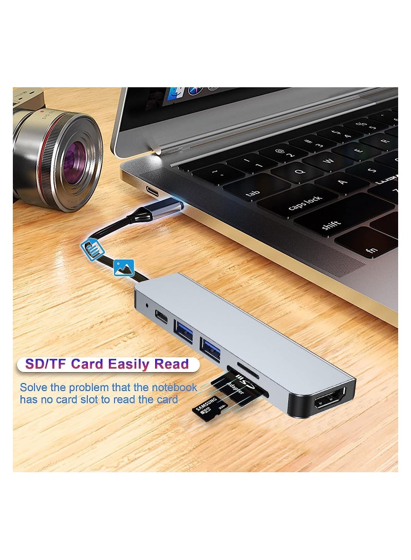 USB C HUB, Multiport USB C Adapter for MacBook Pro & Air Accessories, 6 in 1 HUB Dongle Docking Station with 4K HDMI,USB3.0,SD/TF Card Reader, - Image 5
