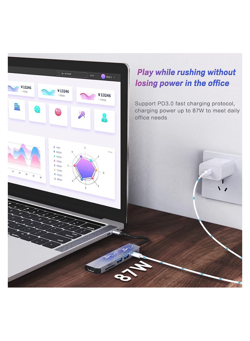 USB C HUB, Multiport USB C Adapter for MacBook Pro & Air Accessories, 6 in 1 HUB Dongle Docking Station with 4K HDMI,USB3.0,SD/TF Card Reader, - Image 2