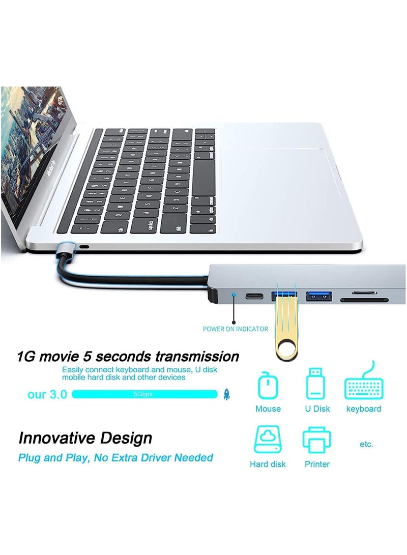 USB C HUB, Multiport USB C Adapter for MacBook Pro & Air Accessories, 6 in 1 HUB Dongle Docking Station with 4K HDMI,USB3.0,SD/TF Card Reader, - Image 4