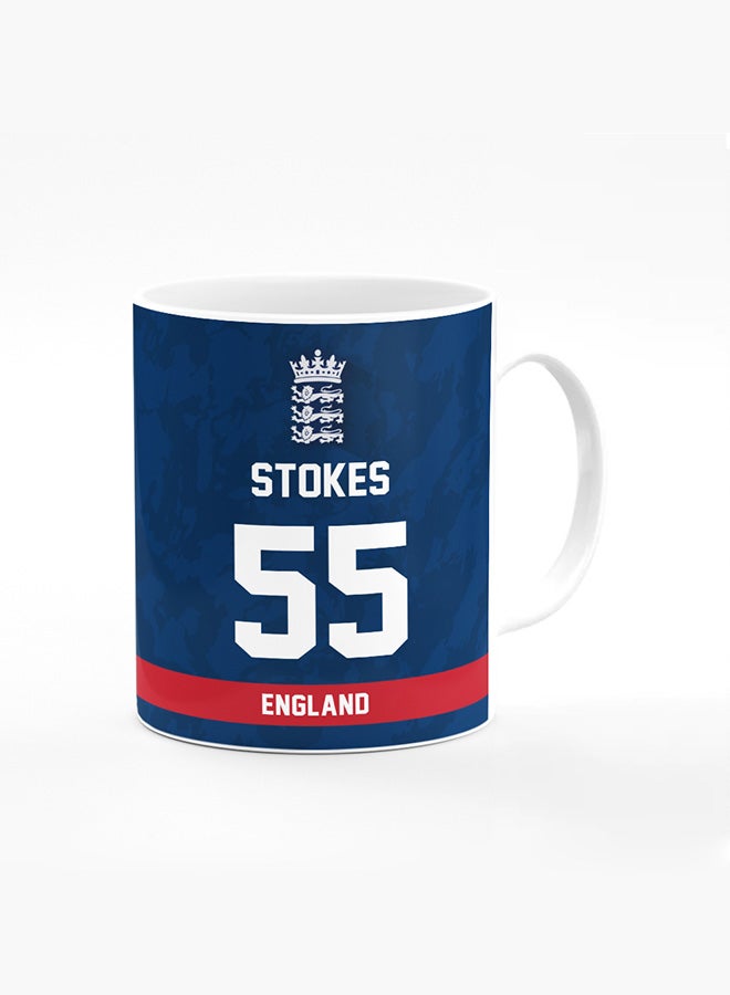 Stylizedd Designer Printed Coffee Mug with Heavy Duty Handle 11oz Ceramic Personalised Gift Mugs Cup [Microwave Safe & Dishwasher Proof ] - Cricket Player - Ben Stokes, Jersey Number - 55 (With Logo) - Image 1