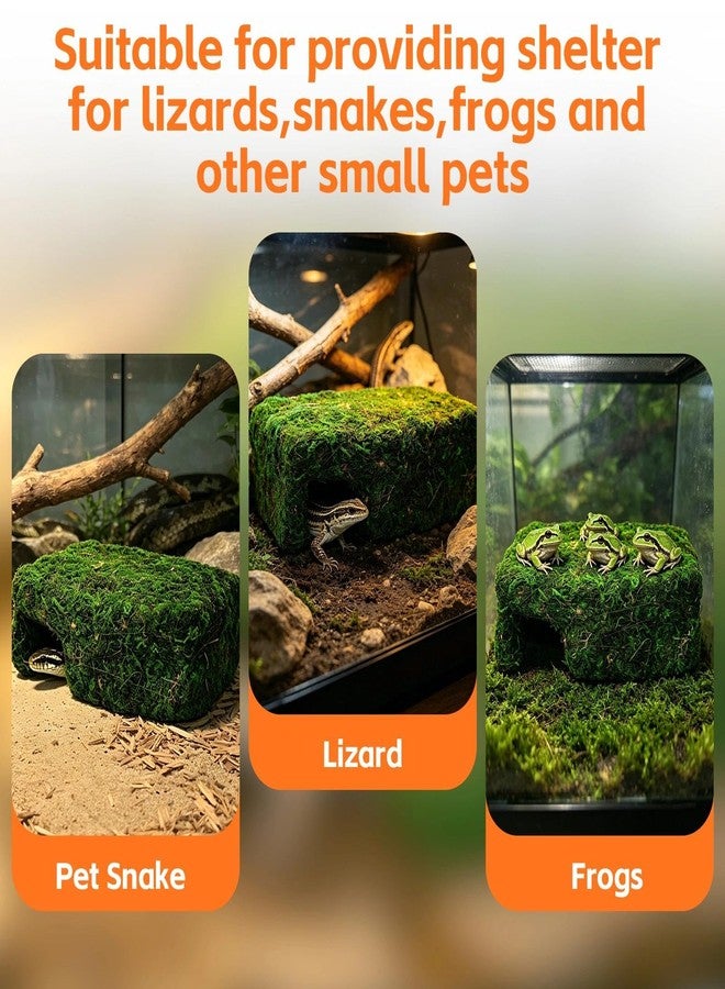 Hollima Small Green Reptiles Cave Hideout, Lizard Moss Hide with Safe Shelter, Handmade Snake Cave Hideout Hut for Themed Terrarium Ideal for Gecko Hamster Snake Rest & Hide - Image 5
