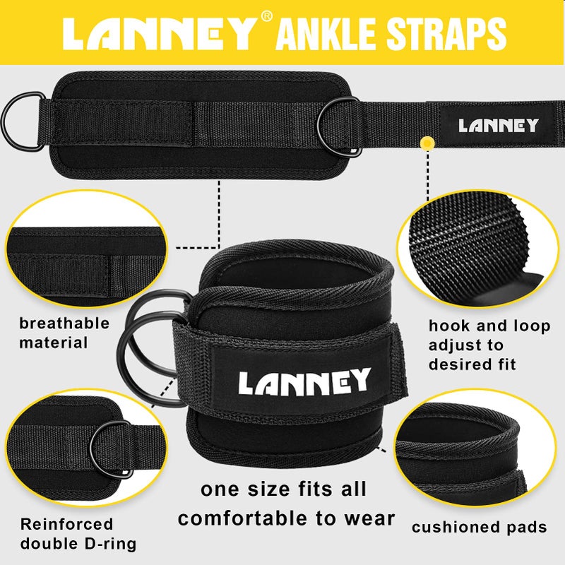 LANNEY Tricep Rope Cable Machine Attachment, 35" Triceps Pull Down Rope LAT Pulldown Attachments, Home Gym Accessories Set with Resistance Bands Handle, Ankle Straps, Carabiner, Wrist Wraps for Exercise - Image 4