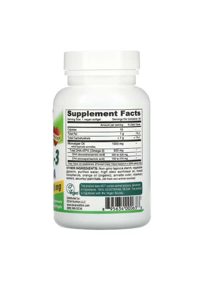 Deva Vegan Omega 3 DHA EPA 500 mg 60 Vegan Softgels  - Image 2