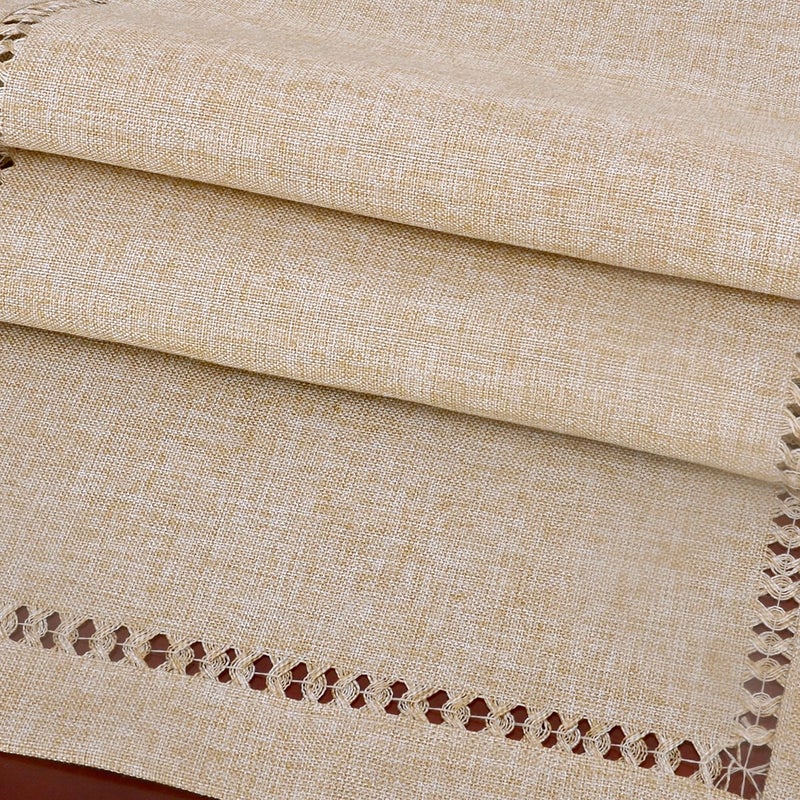 Grelucgo Handmade Hemstitch Beige Table Runner Or Dresser Scarf, Rectangular 14 by 36 Inch - Image 3