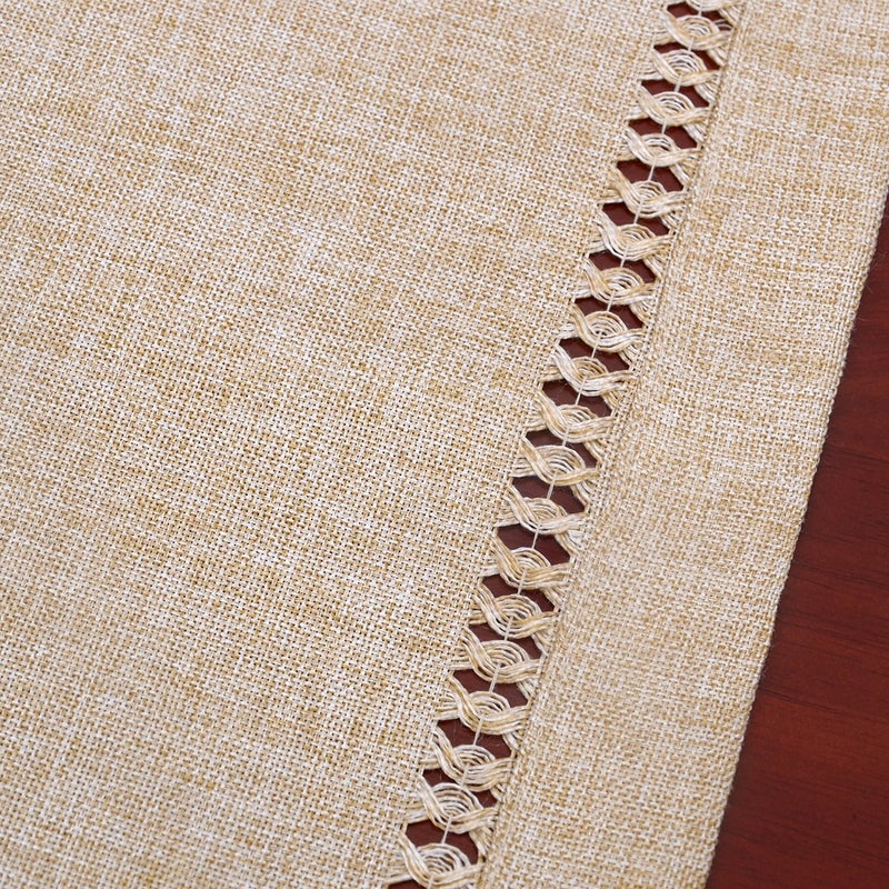 Grelucgo Handmade Hemstitch Beige Table Runner Or Dresser Scarf, Rectangular 14 by 36 Inch - Image 2
