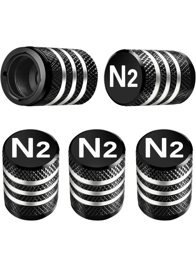 DECURCAR Tire Valve Stem Caps Cover - (5 Pack) Tire Air Cap N2 Nitrogen Metal with Plastic Liner Corrosion Resistant Leak-Proof for Car Truck Motorcycle Bike Black - Image 1