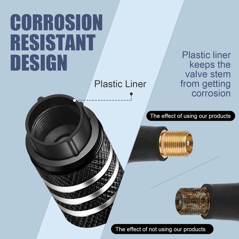 DECURCAR Tire Valve Stem Caps Cover - (5 Pack) Tire Air Cap N2 Nitrogen Metal with Plastic Liner Corrosion Resistant Leak-Proof for Car Truck Motorcycle Bike Black - Image 2