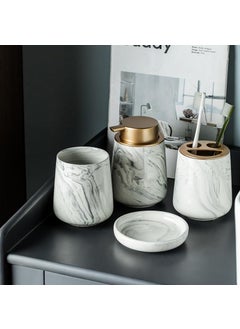 FabSeasons FabSeasons 4-Piece Statuario Marble Finish Bathroom Accessory Set – Includes Foam Dispenser, 2 Tumblers/Toothbrush Holders, and 1 Soap Dish  - Image 1