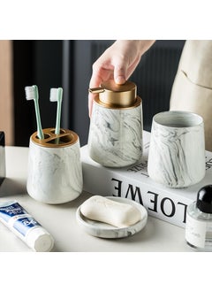 FabSeasons FabSeasons 4-Piece Statuario Marble Finish Bathroom Accessory Set – Includes Foam Dispenser, 2 Tumblers/Toothbrush Holders, and 1 Soap Dish  - Image 4