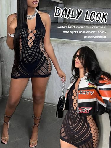 Buitifo Women Sexy Lingerie Dress One Piece Babydoll Nightwear Halter Mini Dresses (Black,One Size) - Image 5