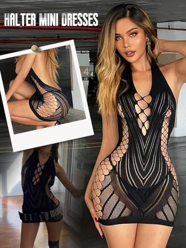 Buitifo Women Sexy Lingerie Dress One Piece Babydoll Nightwear Halter Mini Dresses (Black,One Size) - Image 3