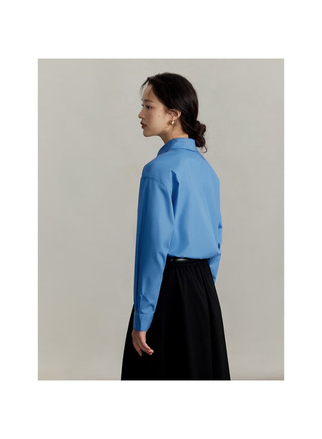 Inman Simple Commuter Casual Spring Women's Loose Classic Retro Long Sleeve White Shirt Top Klein Blue XL - Image 2