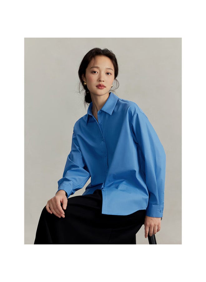 Inman Simple Commuter Casual Spring Women's Loose Classic Retro Long Sleeve White Shirt Top Klein Blue XL - Image 1