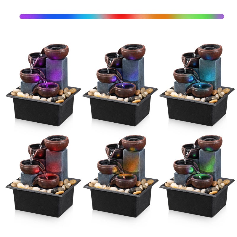 AMOOTEK Tabletop Fountain 4 Level Small Waterfall Fountain Indoor Relaxing Water Feature Meditation Fountain for Home Office Bedroom Decoration Including LED Lighting Natural Rocks as Festival Gifts - Image 2